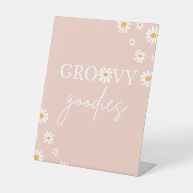 Boho Floral Daisy Groovy Birthday Groovy Goodies  Pedestal Sign (Front)