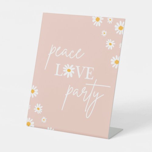 Boho Floral Daisy Groovy Birthday Peace Love Party Pedestal Sign