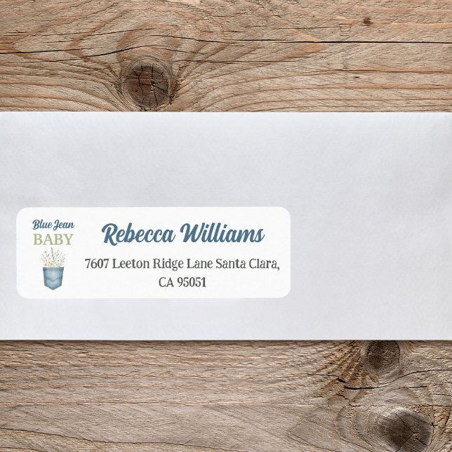 Boho Floral Denim Pocket Blue Jean Baby Shower Label (Creator Uploaded)