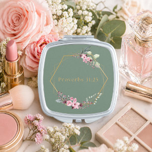 Boho Floral Design with Bible Verse Gift Compact Mirror