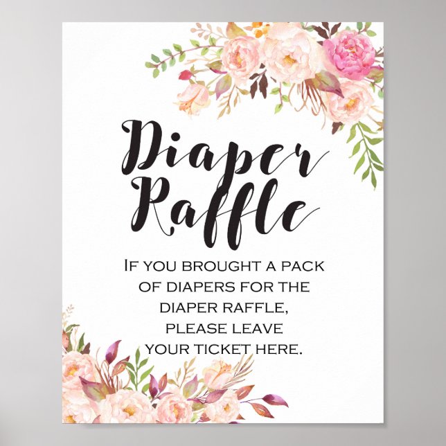 Boho floral Diaper Raffle Baby Shower Sign (Front)