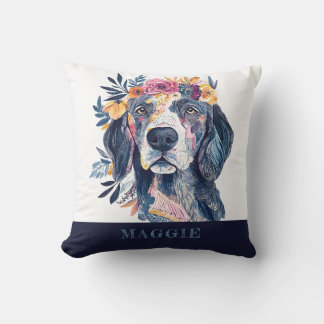 Boho Floral Dog Watercolor Illustration Spaniel Throw Pillow