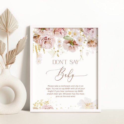 Boho floral Dont say baby game Poster