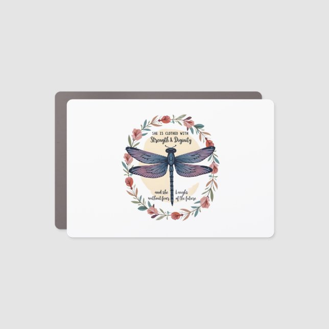 Boho Floral Dragonfly She Is Clothed With Strength Car Magnet (Front)