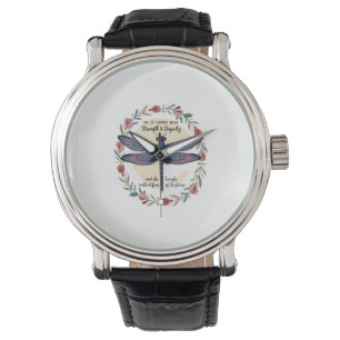 Boho Floral Dragonfly She Is Clothed With Strength Watch