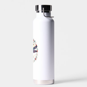 Boho Floral Dragonfly She Is Clothed With Strength Water Bottle