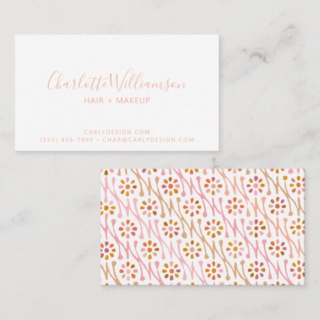 Boho Floral Drawing Blush and Taupe Personalized Business Card (Front/Back)