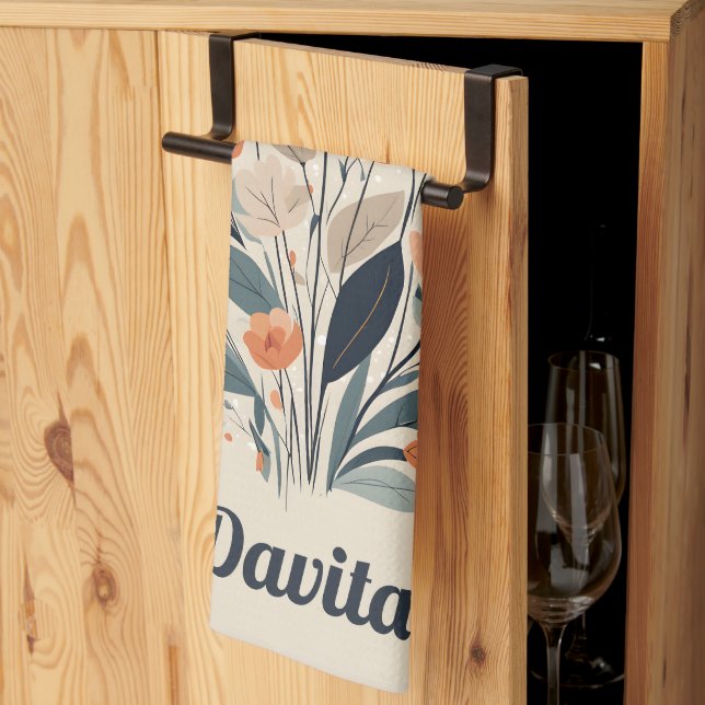 Boho Floral Drawing Kitchen Towel (Thirds Fold)