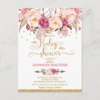 Boho Floral Dream Catcher Baby Shower Invitation Postcard