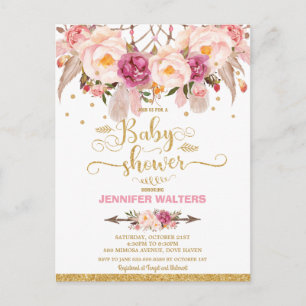 Boho Floral Dream Catcher Baby Shower Invitation Postcard