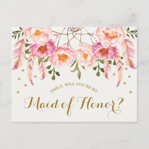 Boho Floral Dreamcatcher Be My Maid of Honor Card