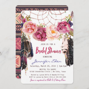 Boho Floral Dreamcatcher Bridal Shower Invitation