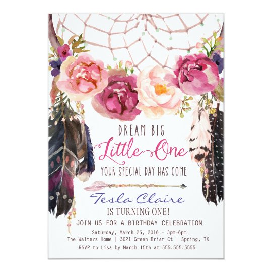 Boho Floral Dreamcatcher Watercolor First Birthday