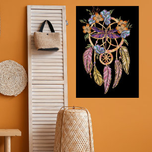 Boho Floral Dreamcatcher with Dragonfly Poster