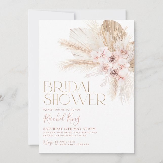 Boho Floral Dried Flowers Bridal Shower Invitation (Front)