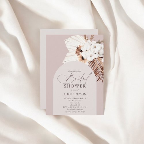 Boho Floral Dried Leaves Beige Bridal Shower Invitation