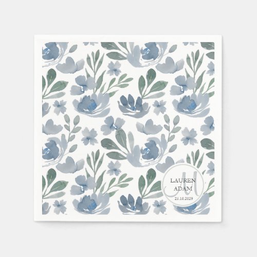 Boho Floral Dusty Blue Pattern Wedding Napkins