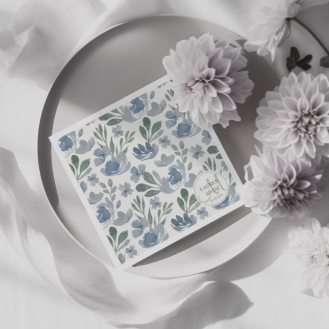 Boho Floral Dusty Blue Pattern Wedding Napkins (Creator Uploaded)