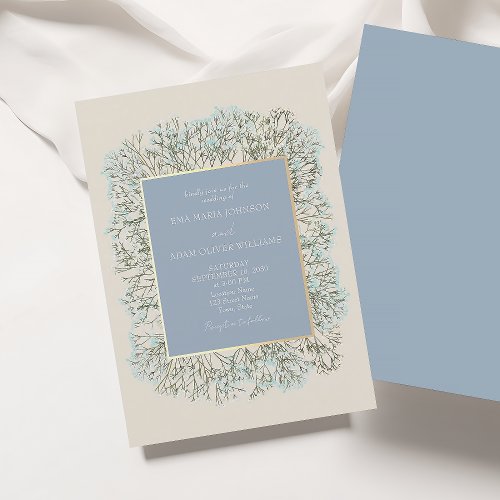 Boho Floral Dusty Blue Wedding Invitation