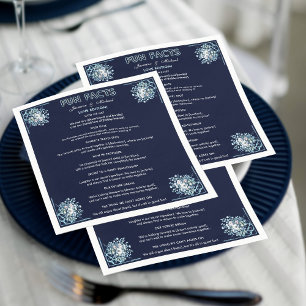 Boho Floral Dusty Light Blue Fun Facts Navy Wed Napkins