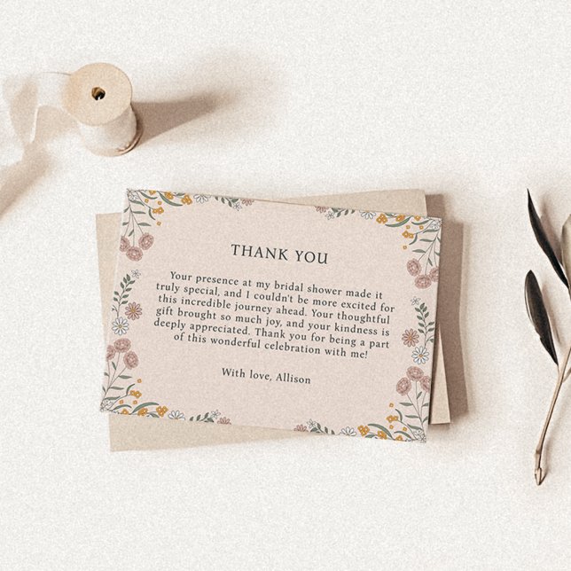 Boho Floral Earth Tones Bridal Shower Thank You Enclosure Card (Creator Uploaded)
