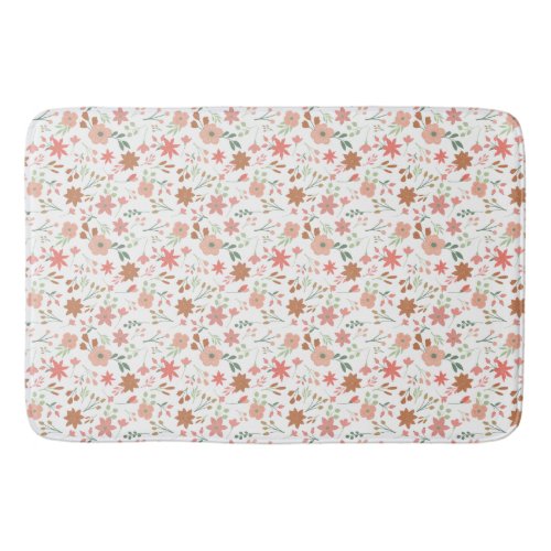 Boho Floral Earth Tones Modern Flowers Bath Mat