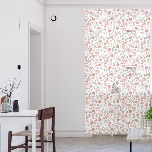 Boho Floral Earth Tones Modern Flowers Sheer Curtains (Living Room)