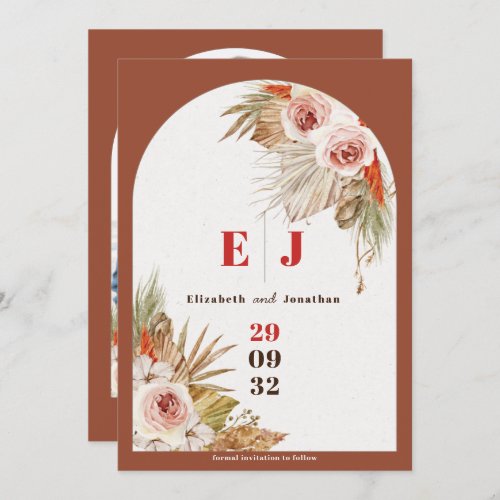 Boho floral Earth tones terracotta wedding photo Save The Date