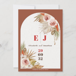 Boho floral Earth tones terracotta wedding photo Save The Date