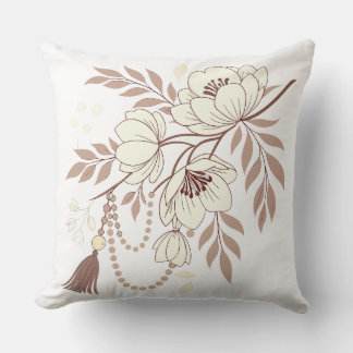 Boho Floral Elegance | Soft Beige  Throw Pillow