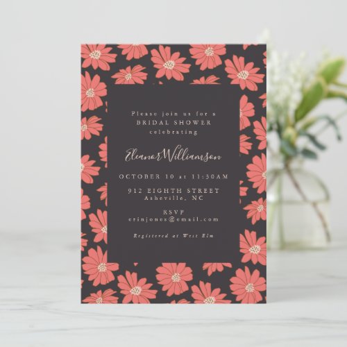 Boho Floral Elegant Black Red Bridal Shower Invitation