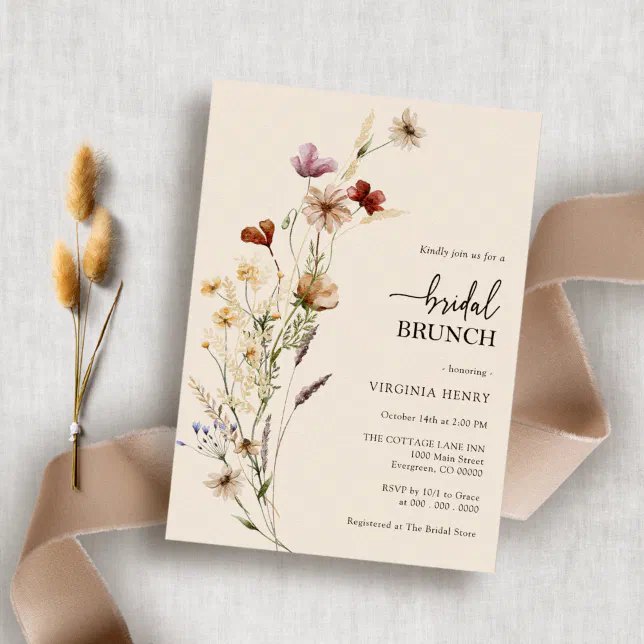 Boho Floral Elegant Bridal Brunch Invitation | Zazzle