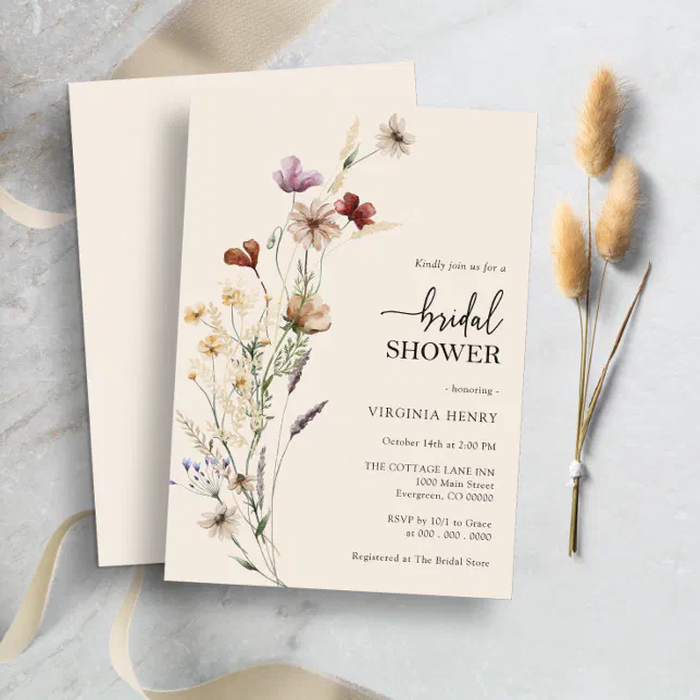 Boho Floral Elegant Bridal Shower Invitation | Zazzle