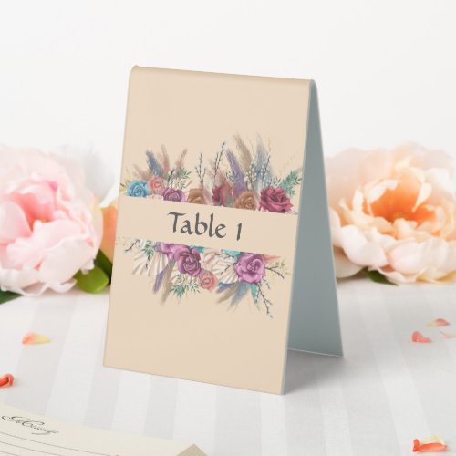 Boho Floral Elegant Cream Wedding Table Sign