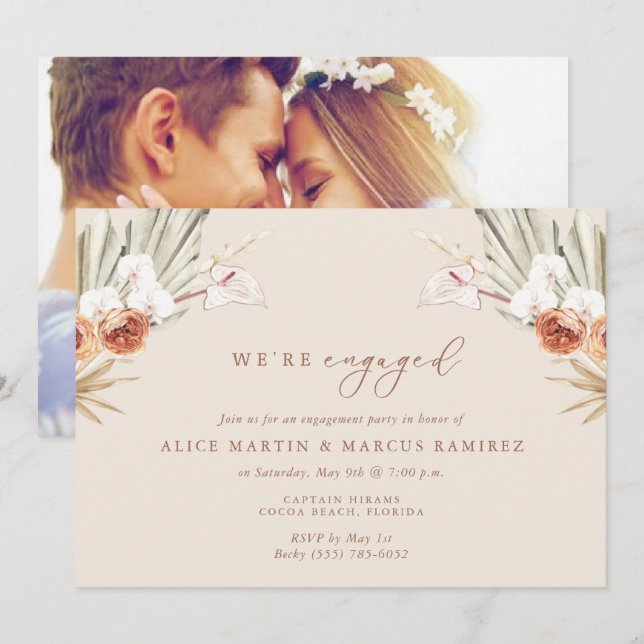 Boho Floral Elegant Engagement Party Invitation (Front/Back)