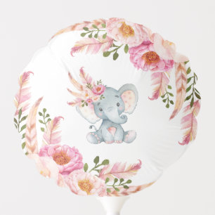 Boho Floral Elephant 1st Birthday Shower Pink Gold Balloon