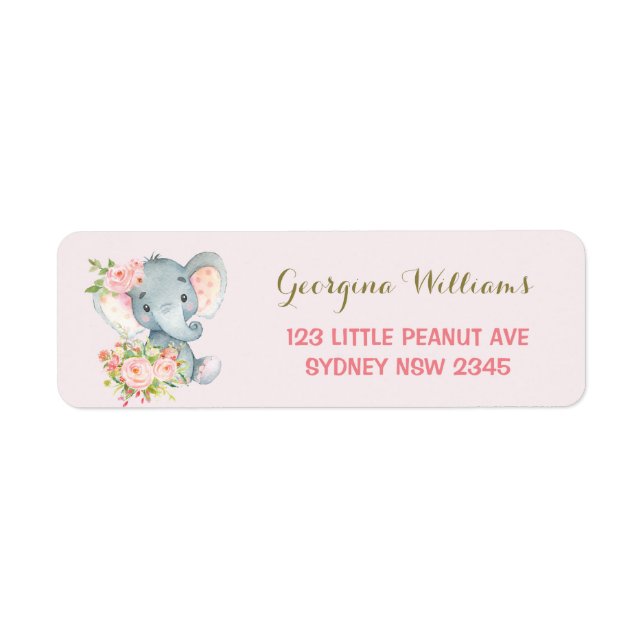 Boho Floral Elephant Baby Shower Address Label (Front)