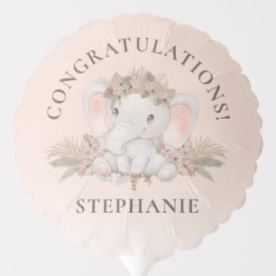 Boho Floral Elephant Baby Shower Congratulations Balloon