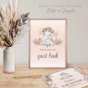 Boho Floral Elephant Baby Shower Guest Book