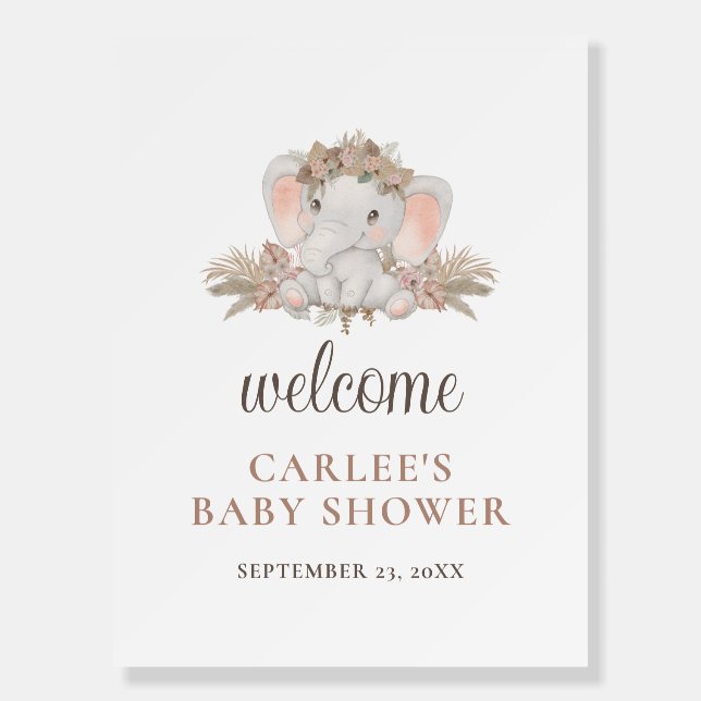 Boho Floral Elephant Baby Shower Welcome Sign (Front)