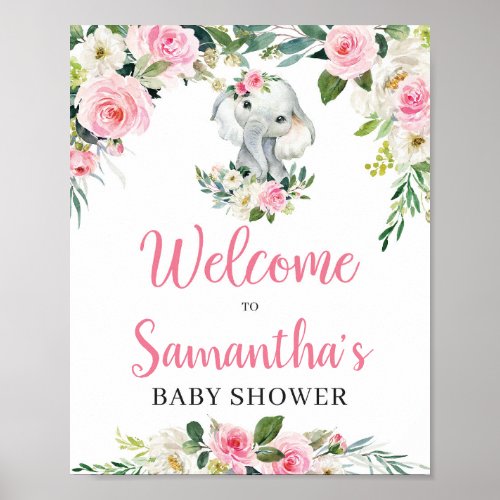 Boho Floral Elephant Baby Shower Welcome Sign