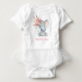 Boho Floral Elephant Baby Tutu Romper 1st Birthday