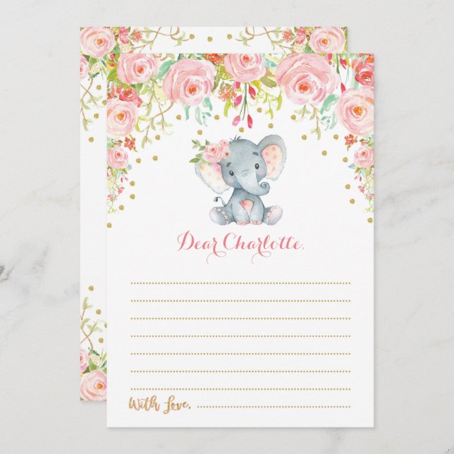 Boho Floral Elephant Time Capsule Message Card (Front/Back)