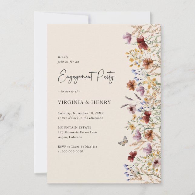 Boho Floral Engagement Party Invitation (Front)