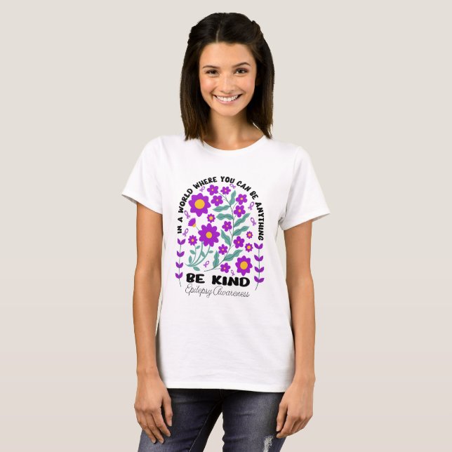 Boho Floral Epilepsy Awareness Be Kind T-Shirt (Front Full)