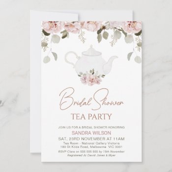 Boho Floral Eucalyptus Tea Party Bridal Shower Invitation by figtreedesign at Zazzle