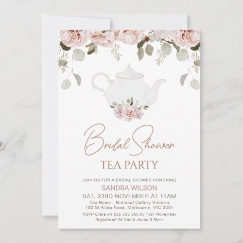 Boho Floral Eucalyptus Tea Party Bridal Shower Invitation