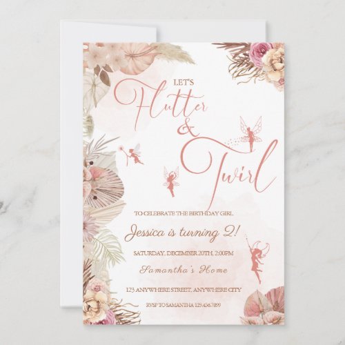 Boho Floral Fairies Birthday Party Invitation