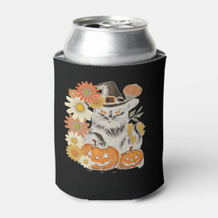 Boho Floral Fall Black Cat Halloween Essential T-S Can Cooler