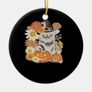 Boho Floral Fall Black Cat Halloween Essential T-S Ceramic Ornament